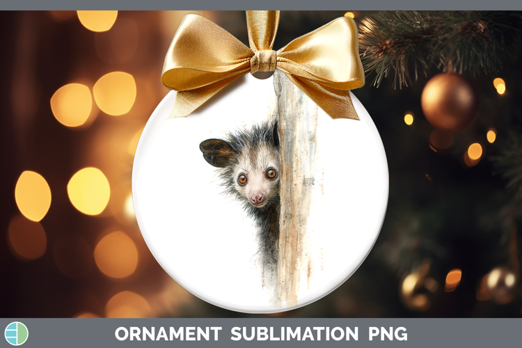 Aye-aye Primate Tree Peek-A-Boo Ornament Sublimation Design