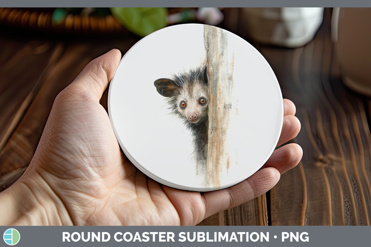 Aye-aye Primate Tree Peek-A-Boo Round Coaster Sublimation De