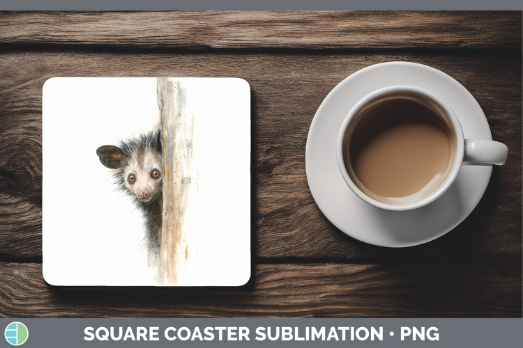 Aye-aye Primate Tree Peek-A-Boo Square Coaster Sublimation D