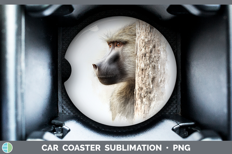 Baboon Primate Tree Peek-A-Boo Car Coaster Sublimation Desig