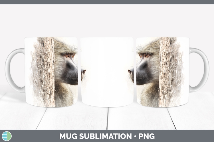 Baboon Primate Tree Peek-A-Boo Mug Wrap Sublimation Design