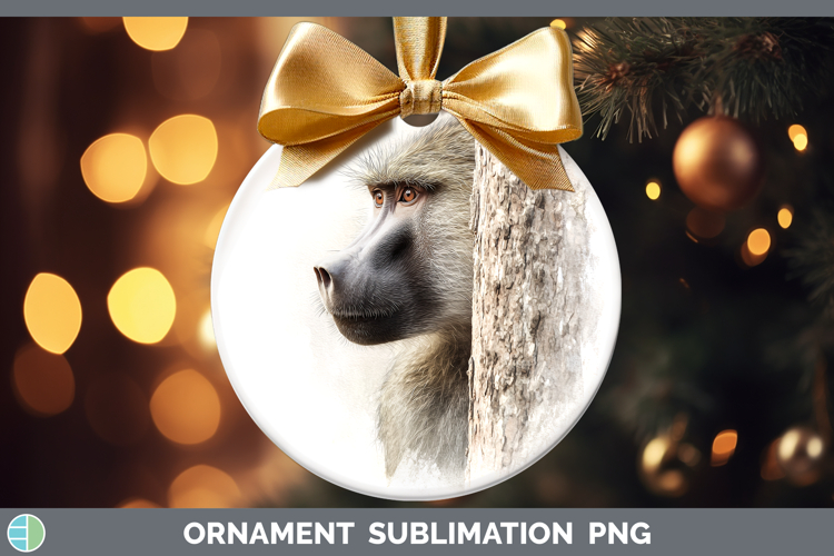 Baboon Primate Tree Peek-A-Boo Ornament Sublimation Design
