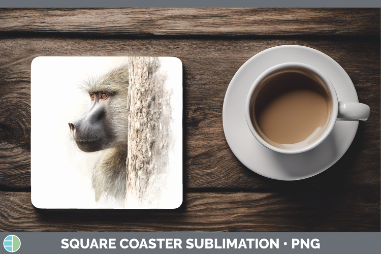 Baboon Primate Tree Peek-A-Boo Square Coaster Sublimation De