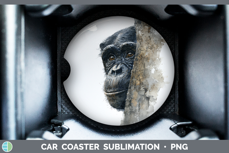 Bonobo Primate Tree Peek-A-Boo Car Coaster Sublimation Desig