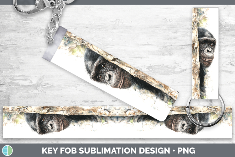 Bonobo Primate Tree Peek-A-Boo Key Fob Sublimation Design