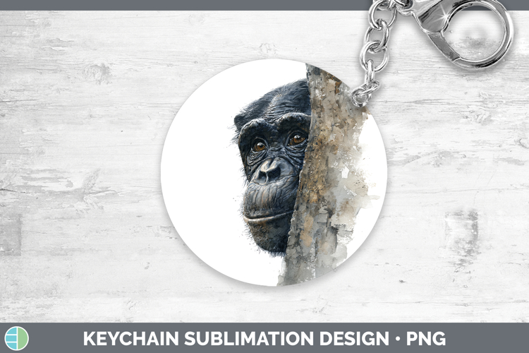 Bonobo Primate Tree Peek-A-Boo Keychain Sublimation Design