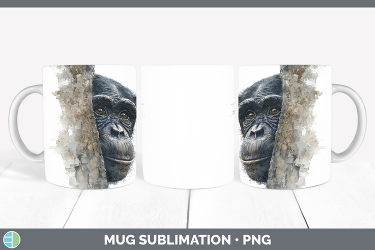 Bonobo Primate Tree Peek-A-Boo Mug Wrap Sublimation Design