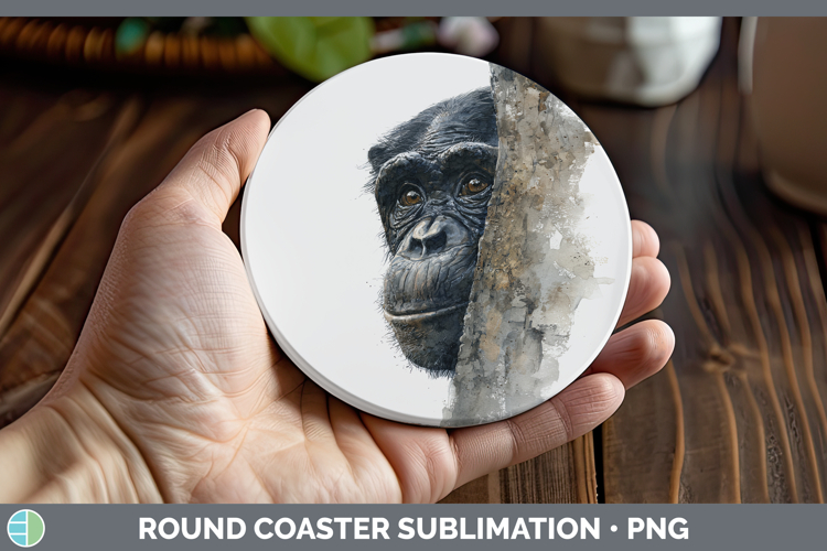 Bonobo Primate Tree Peek-A-Boo Round Coaster Sublimation Des