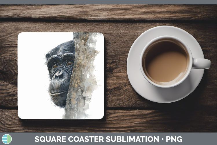 Bonobo Primate Tree Peek-A-Boo Square Coaster Sublimation De