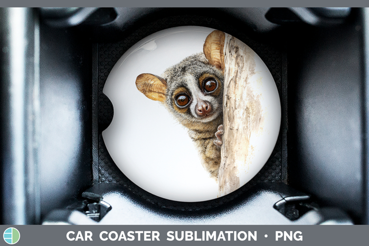Bushbaby Primate Tree Peek-A-Boo Car Coaster Sublimation Des