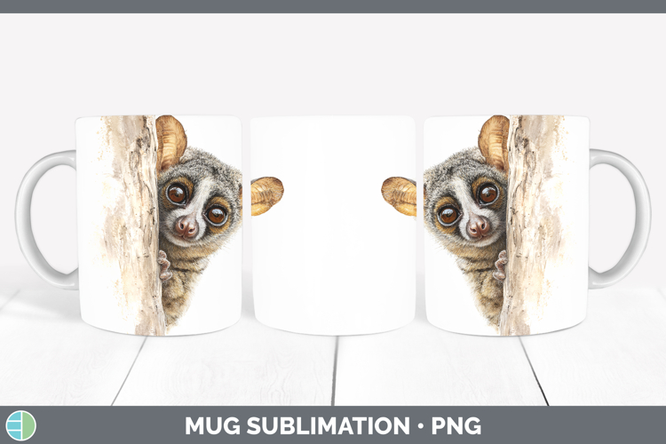 Bushbaby Primate Tree Peek-A-Boo Mug Wrap Sublimation Design