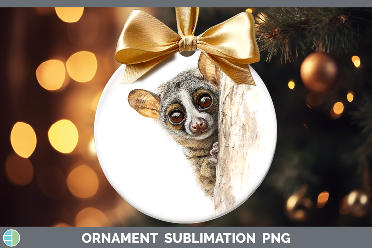 Bushbaby Primate Tree Peek-A-Boo Ornament Sublimation Design