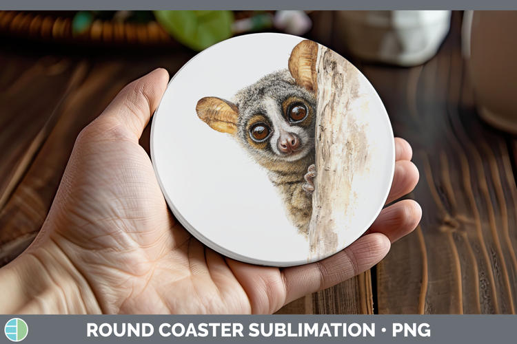 Bushbaby Primate Tree Peek-A-Boo Round Coaster Sublimation D