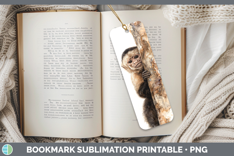 Capuchin Monkey Primate Tree Peek-A-Boo Bookmark Sublimation