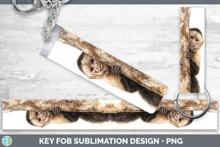 Capuchin Monkey Primate Tree Peek-A-Boo Key Fob Sublimation