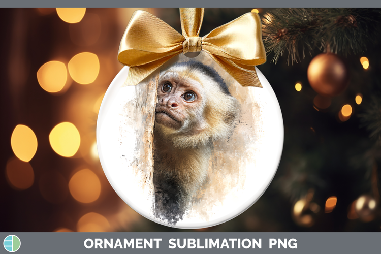 Capuchin Monkey Primate Tree Peek-A-Boo Ornament Sublimation