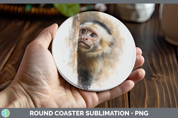 Capuchin Monkey Primate Tree Peek-A-Boo Round Coaster Sublim
