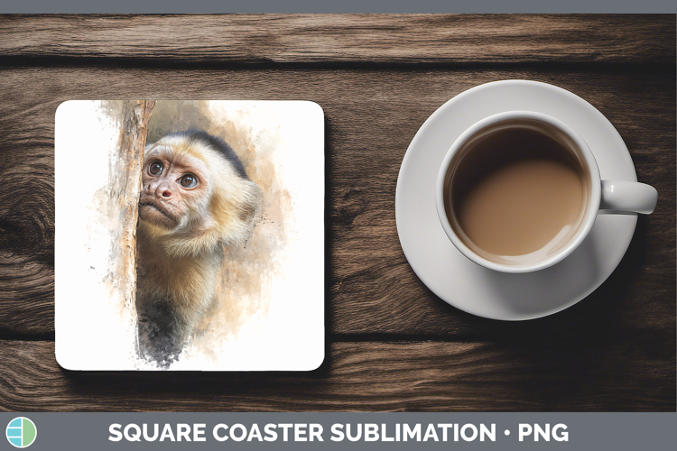Capuchin Monkey Primate Tree Peek-A-Boo Square Coaster Subli
