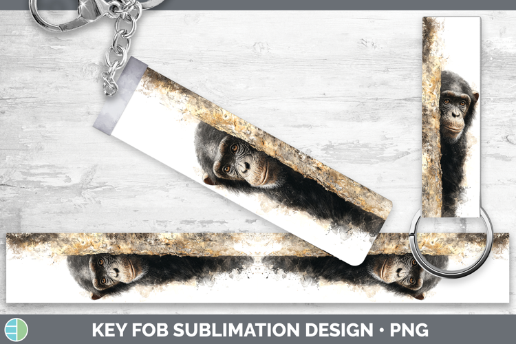Chimpanzee Primate Tree Peek-A-Boo Key Fob Sublimation Desig
