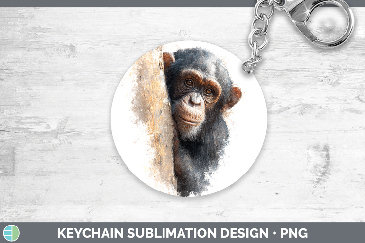 Chimpanzee Primate Tree Peek-A-Boo Keychain Sublimation Desi