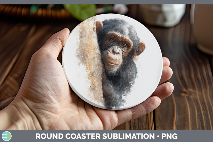 Chimpanzee Primate Tree Peek-A-Boo Round Coaster Sublimation