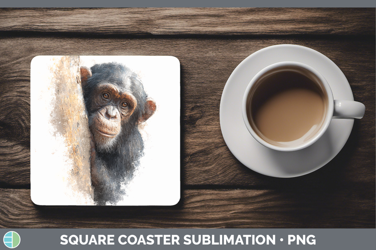 Chimpanzee Primate Tree Peek-A-Boo Square Coaster Sublimatio