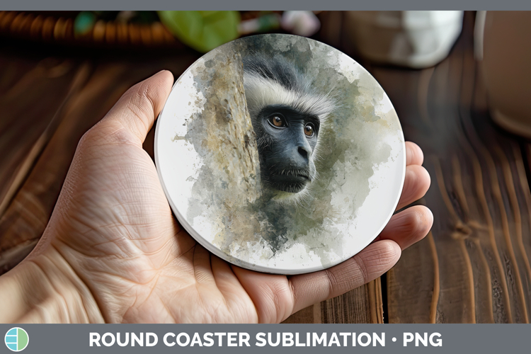 Colobus Monkey Primate Tree Peek-A-Boo Round Coaster Sublima