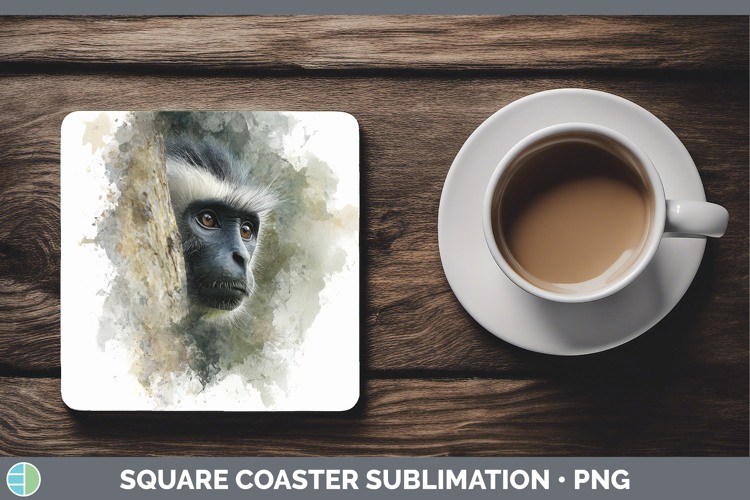 Colobus Monkey Primate Tree Peek-A-Boo Square Coaster Sublim