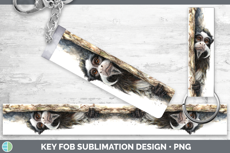 Emperor Tamarin Primate Tree Peek-A-Boo Key Fob Sublimation