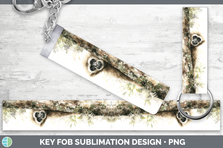 Gibbon Primate Tree Peek-A-Boo Key Fob Sublimation Design