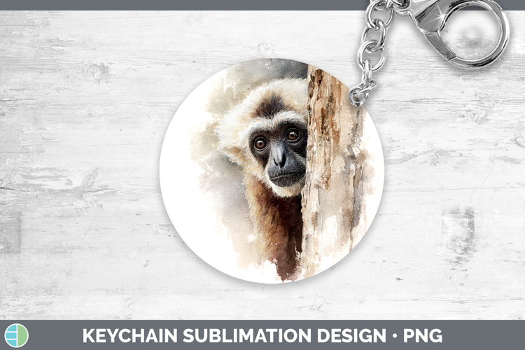 Gibbon Primate Tree Peek-A-Boo Keychain Sublimation Design