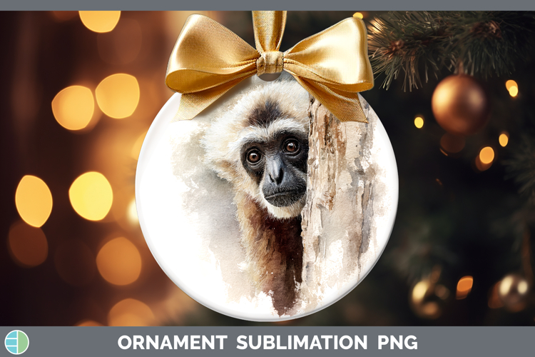Gibbon Primate Tree Peek-A-Boo Ornament Sublimation Design
