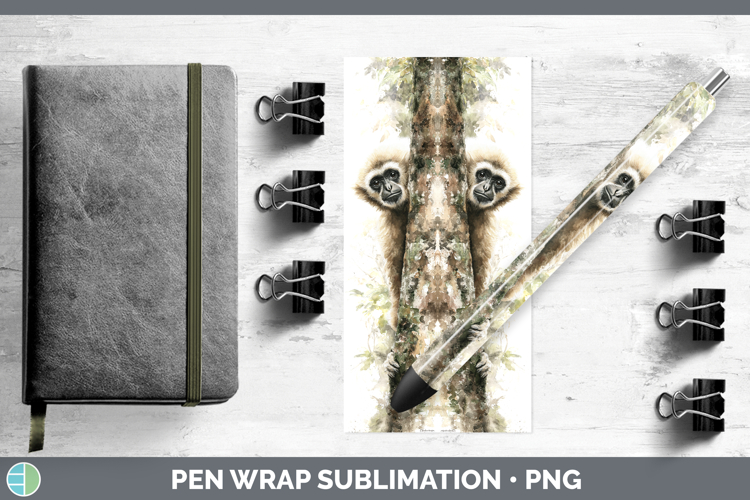 Gibbon Primate Tree Peek-A-Boo Pen Wrap Sublimation Design