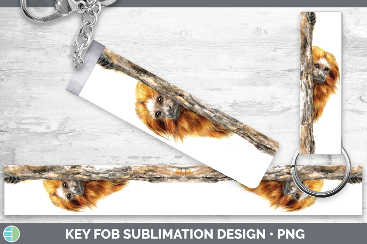 Golden Lion Tamarin Primate Tree Peek-A-Boo Key Fob Sublimat