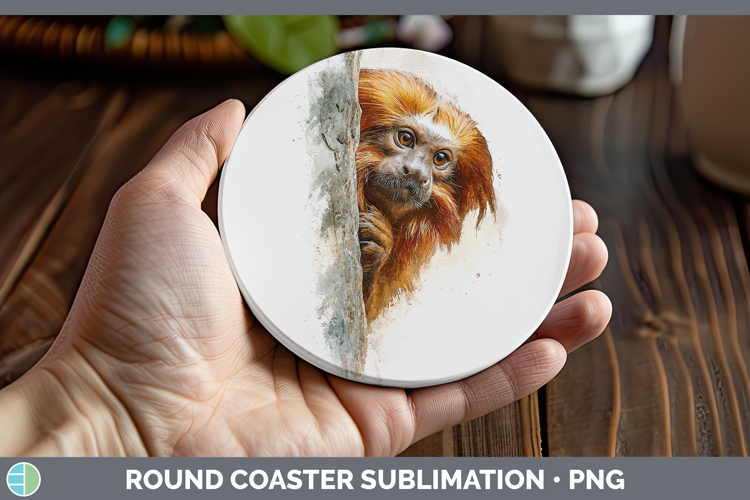 Golden Lion Tamarin Primate Tree Peek-A-Boo Round Coaster Su