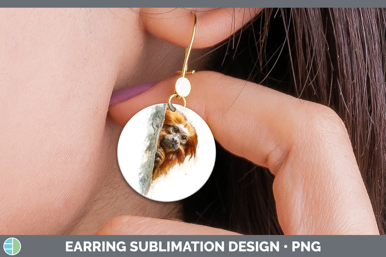 Golden Lion Tamarin Primate Tree Peek-A-Boo Round Earrings S