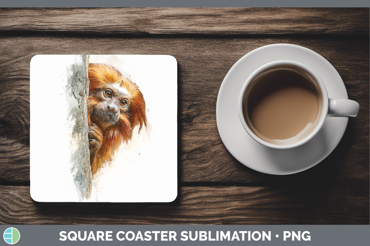 Golden Lion Tamarin Primate Tree Peek-A-Boo Square Coaster S