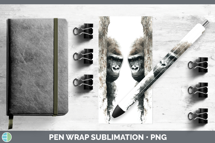 Gorilla Primate Tree Peek-A-Boo Pen Wrap Sublimation Design