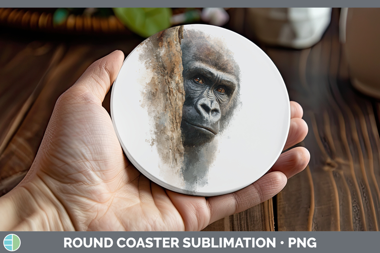 Gorilla Primate Tree Peek-A-Boo Round Coaster Sublimation De