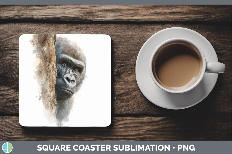 Gorilla Primate Tree Peek-A-Boo Square Coaster Sublimation D