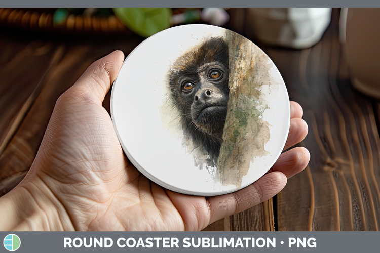 Howler Monkey Primate Tree Peek-A-Boo Round Coaster Sublimat