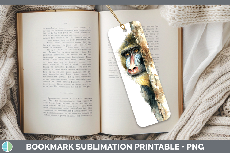 Mandrill Primate Tree Peek-A-Boo Bookmark Sublimation Design