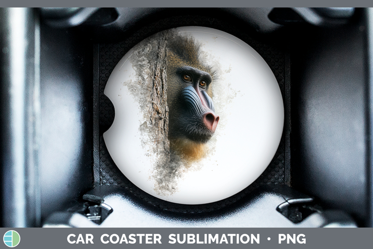 Mandrill Primate Tree Peek-A-Boo Car Coaster Sublimation Des