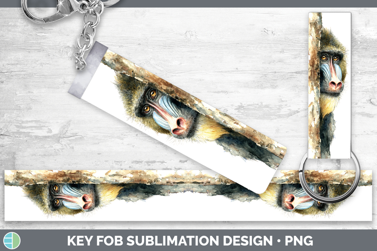 Mandrill Primate Tree Peek-A-Boo Key Fob Sublimation Design
