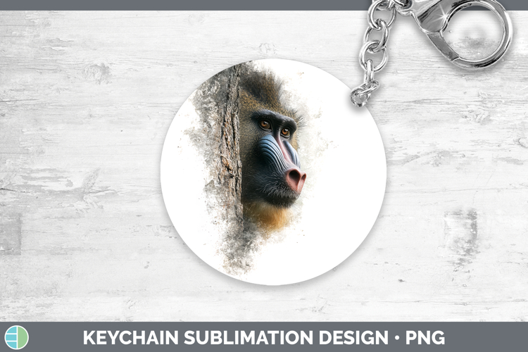 Mandrill Primate Tree Peek-A-Boo Keychain Sublimation Design