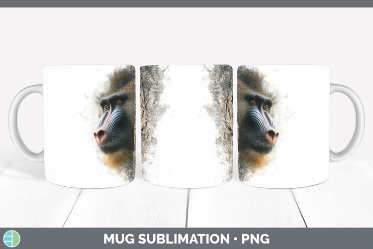 Mandrill Primate Tree Peek-A-Boo Mug Wrap Sublimation Design