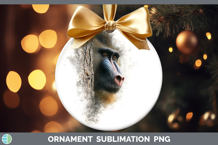 Mandrill Primate Tree Peek-A-Boo Ornament Sublimation Design
