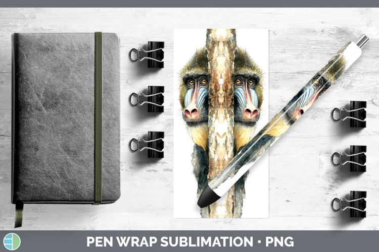 Mandrill Primate Tree Peek-A-Boo Pen Wrap Sublimation Design