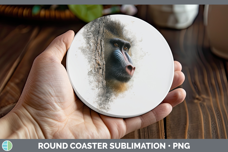 Mandrill Primate Tree Peek-A-Boo Round Coaster Sublimation D