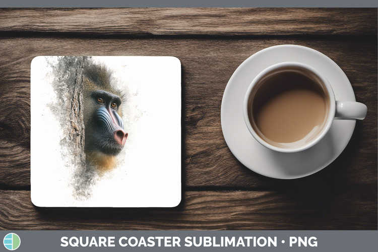 Mandrill Primate Tree Peek-A-Boo Square Coaster Sublimation
